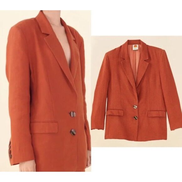 Farm Rio medium 100% linen brown rusty blazer NEW - Picture 2 of 2
